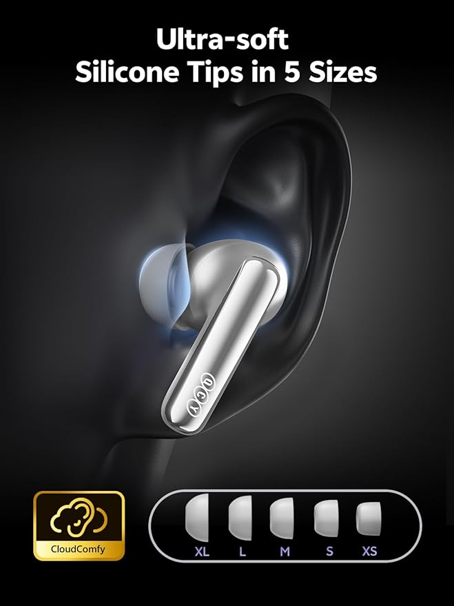 QCY MeloBuds N70 Aadptive Hybrid Active Noise Cancelling Wireless Earbuds, Bluetooth 6.0 with 6 Mics Clear Call, LDAC Hi-Res Audio, 50H Playtime, Wireless Charging, IPX5 Waterproof