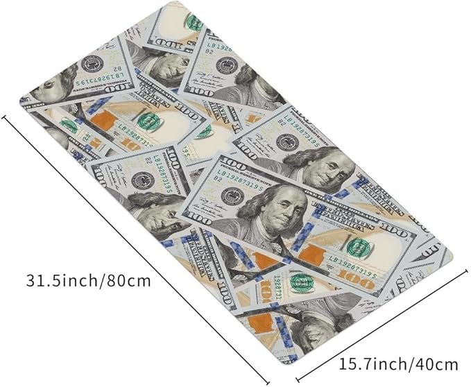 Cool US Dollar Currency Money Gaming Mouse Pad Hundreds of 100 Dollar Bills Non-Slip Rubber Mouse Pad for Computers, Laptop,Office, Home Rectangle Personalized Mousepad 31.5" x15.7"