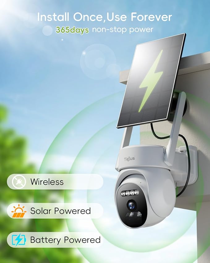 2.4G/5G Solar Security Cameras Wireless Outdoor, 2K Camera for Home Security, Auto Tracking, 360° PTZ/Color Night Vision/2Way Talk/Compatible with Alexa/IP66 Waterproof
