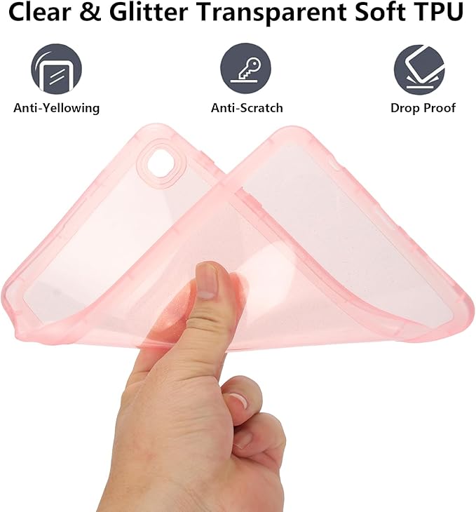 for Apple iPad Air 5th/Air 4th Generation 2022/2020 10.9 inch, Glitter Clear Soft Silicone Flexible TPU Back Shockproof Shell Bling Sparkly Paper Lightweight Thin Protective Cover, Pink