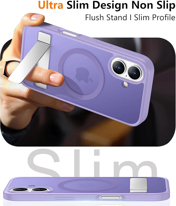 SPIDERCASE Magnetic for iPhone 16 Case,with [3 Stand Ways] [Military Grade Drop Protection] with Invisible Stand Shockproof Slim Phone Case for iPhone 16 6.1'',Light Purple