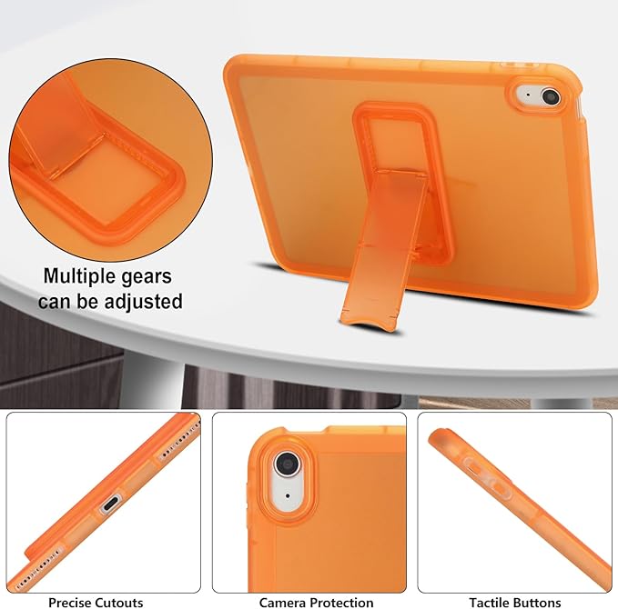 Slim Case for iPad (A16) 11th Generation 11 Inch 2025 / iPad 10th Generation 10.9 Inch 2022, Built-in Kickstand Non-Slip Shockproof Rugged Protective for iPad 11th 10th Gen, Orange