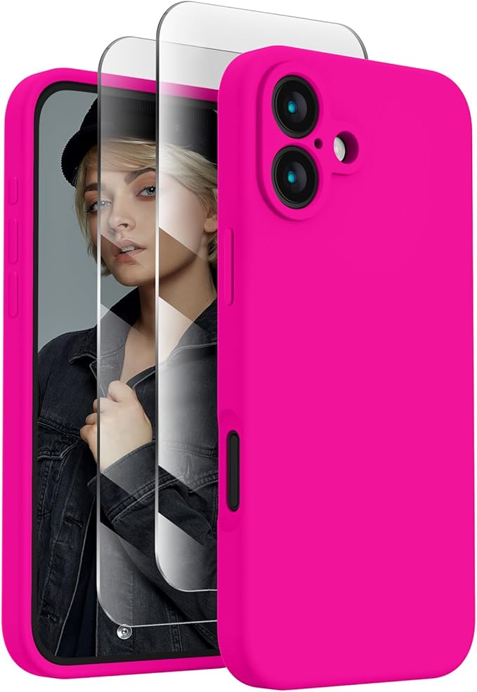 FireNova Designed for iPhone 16 Case, Silicone Upgraded [Camera Protection] Phone Case, Soft Anti-Scratch Microfiber Lining Inside, 6.1 inch, Hot Pink