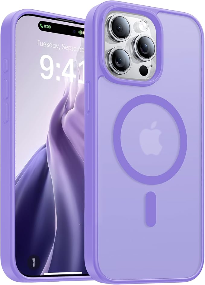 Magnetic for iPhone 15 Pro Case,[Compatible with MagSafe][Military-Grade Drop Protection][Anti-Yellowing]Shockproof Protective Translucent Matte Cover for iPhone 15 Pro Phone Case,Light Purple
