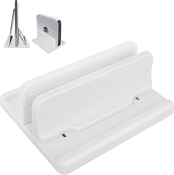 Vertical Laptop Stand [New Version: Two More Rubber Pads & Hex Key Storable Design] ABS Plastic Adjustable Dock up to 15 inch PC Desk Space Saver for MacBook/Surface/iPad/mini PC (White)