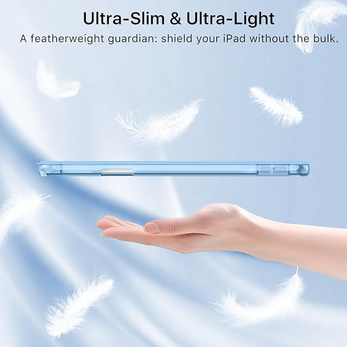 MoKo for iPad Air 11 inch Case (M4/M3/M2) 2026/2025/2024, iPad Air 5th/4th Gen 10.9 inch Case 2022/2020 with Pencil Holder, Slim Light Trifold Cover with Hard PC Translucent Back Shell, Sunny Blue
