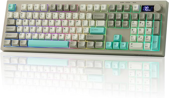 EPOMAKER Aula S102 PRO Membrane Gaming Keyboard with TFT Screen, Volume Knob & Number Pad, BT/2.4G/USB, RGB Backlit, Creamy Silicone Structure, Silent Keyboard for PC Game/Office (Grey)