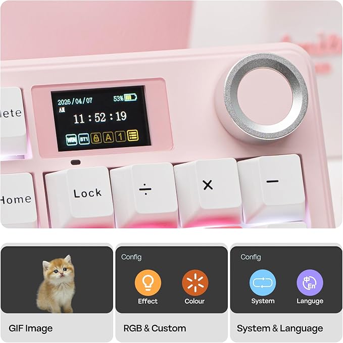 EPOMAKER Aula F99 MAX Wireless Mechanical Keyboard, Smart Screen & Knob, 8000mAh, 2.4Ghz/BT Creamy Keyboard, Pre-Lubed Switch, Hot-Swappable, RGB Backlit, Custom Software (Pink)