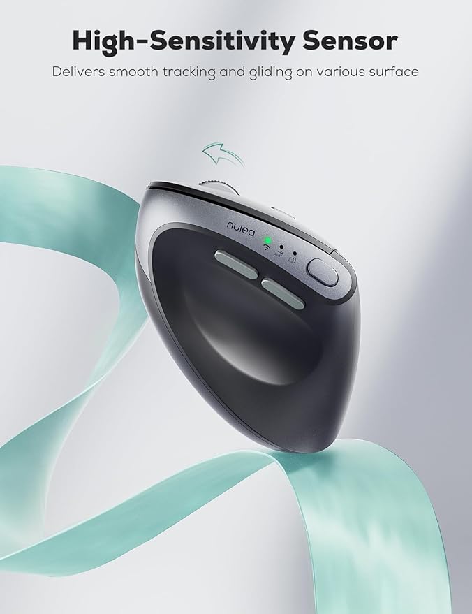 Nulea MD280 Ergonomic Vertical Wireless Mouse - Bluetooth & 2.4G Dual Mode, 4 Adjustable DPI 800/1200/1600/2400, Rechargeable, Silent Clicks, No Lag, 6 Buttons - Perfect for Laptop, Desktop Black