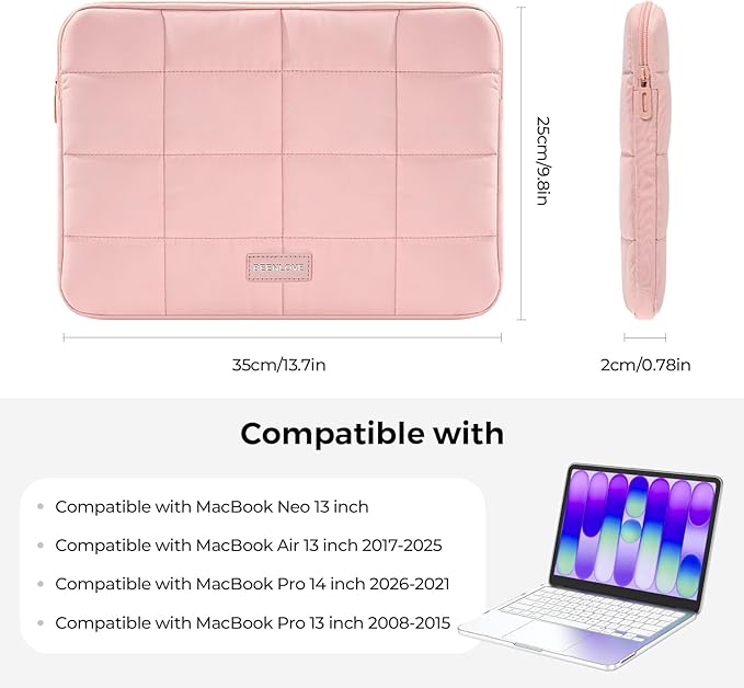 EooCoo for MacBook Neo Case 13 inch 2026 Model A3404 with A18 Pro chip, Hard Shell Case & Sleeve Bag & Type C & Keyboard Skin & Screen Film Laptop Accessories, Matte Blush