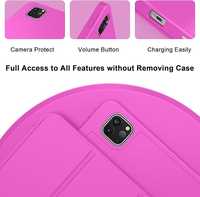 ZryXal iPad Pro 11 Inch Case (M5) 2025/ (M4) 2024 (Model: A2836/A2837/A3006), Trifold Stand Smart Cover with Pencil Holder and Soft TPU Back, Auto Wake/Sleep (Deep Pink)