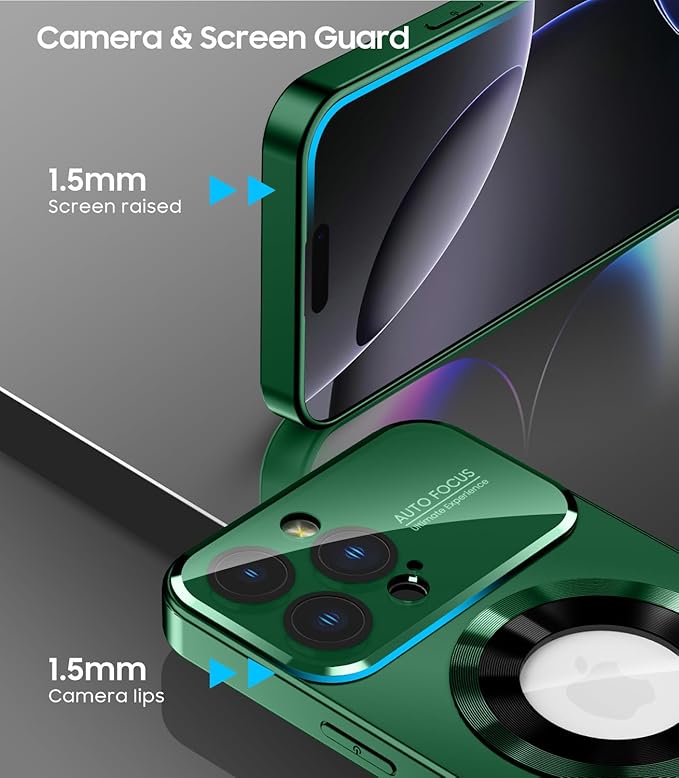 MAKAVO Magnetic for iPhone 16 Pro Case, Compatible with MagSafe, Built-in Camera Lens Protector, Logo View, Military Grade Drop Proof Phone Cover, Green
