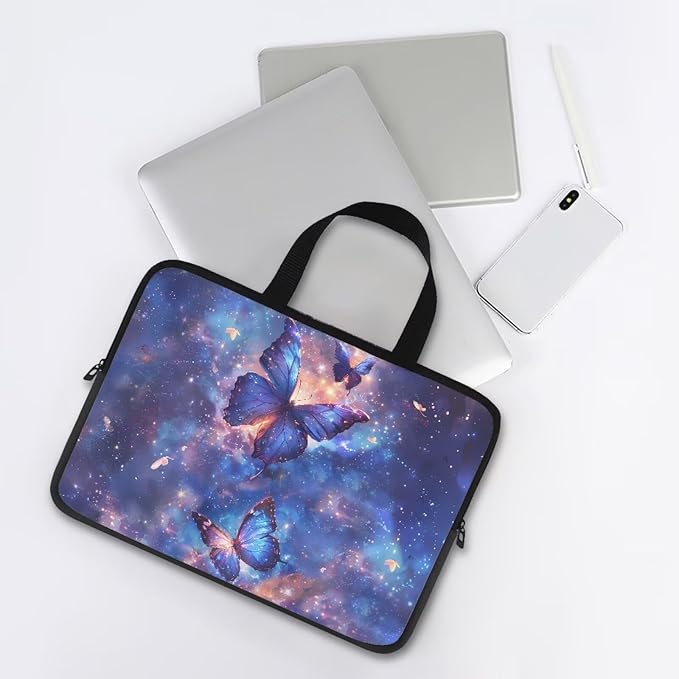 Galaxy Butterfly 12 Inch Laptop Bag Handle Chromebook Case Sleeve Computer Protect Pouch Holder Notebook Sleeve Neoprene Chromebook Cover Soft Carrying Travel Case for Women