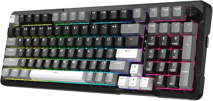 Redragon K742 Wireless Mechanical Gaming Keyboard with Knob, Bluetooth 5.0/2.4GHz/USB C Wired Creamy Keyboard with Number Pad for PC Computer, RGB Backlits, Hot-Swappable with Linear Switches (Black)