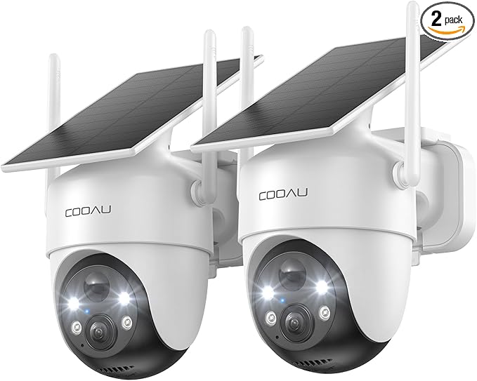 COOAU Cameras for Home Security, 2K 360° Solar Security Cameras Wireless Outdoor, Low-Light Rechargeable, Easy to Install, Surveillance Cam with AI Smart Detection,Color Night Vision,Two-way Audio