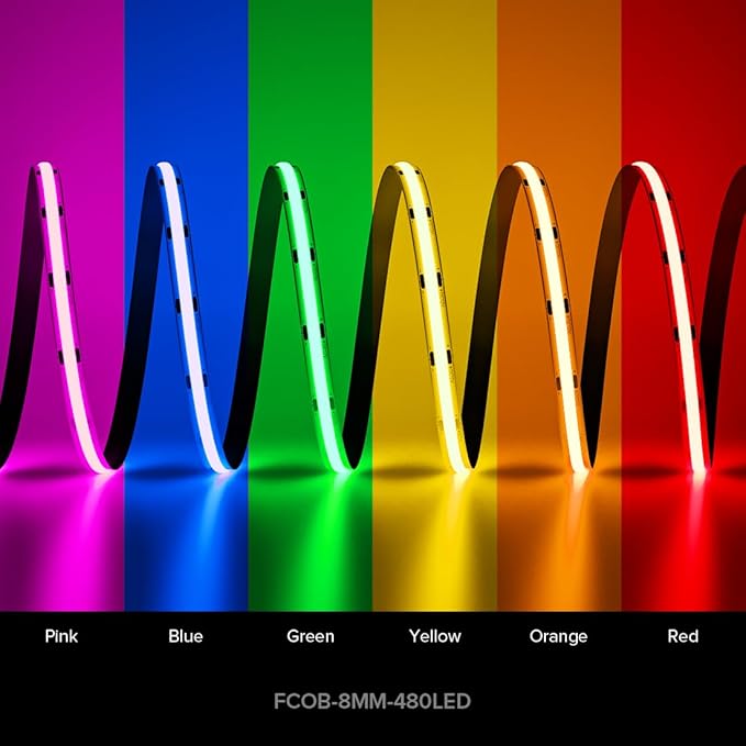 BTF-LIGHTING FCOB COB LED Strip Red Color 480LEDs/m 16.4FT DC12V Flexible High Density Uniform Light 8mm Width Bright Dimmable for Bedroom Indoor Decor(No Adapter or Controller)