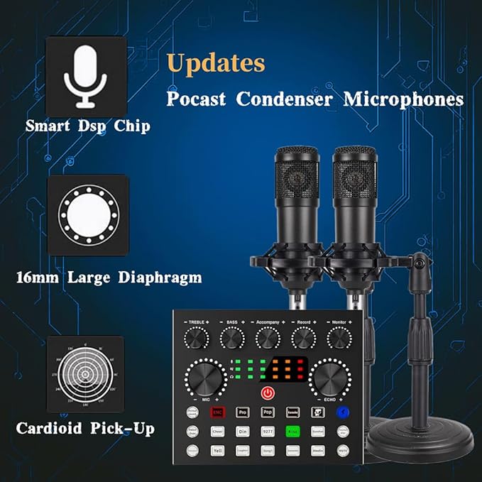 V8s for 2, V8s Voice Changer with BM-800 Podcast Microphone Bundle - Studio Condenser Microphone Perfect for Podcasting, Recording, Singing, Streaming and Gaming