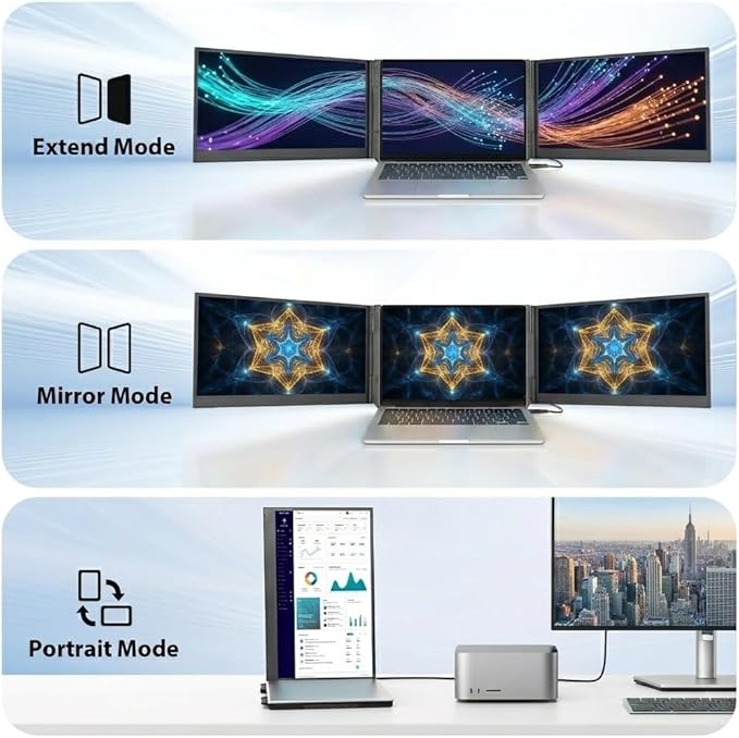 APILDELLA 15.6" Triple Laptop Screen Extender One Cable, 1080P FHD Portable Dual Monitor, Ultra-Slim Travel Monitor Extender for Triple Display on Mac/Windows, Fits 13"-17.3" Laptops