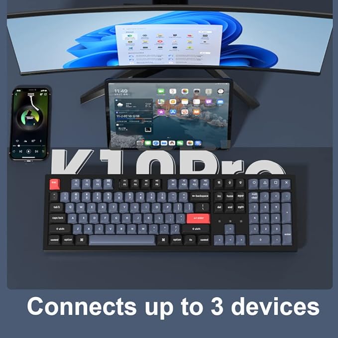 Keychron K10 Pro QMK/VIA Custom Wireless Mechanical Keyboard, Hot-Swappable Full Size 108 Keys Programmable RGB LED Backlit Brown Switch, Bluetooth/USB-C Wired Gaming Keyboard for Mac Windows Linux