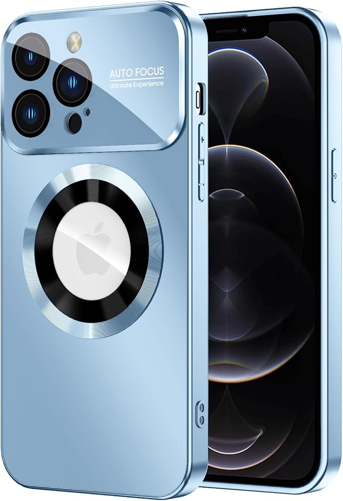 MAKAVO Magnetic for iPhone 12 Pro Max Case, Compatible with MagSafe, Built-in Camera Lens Protector, Logo View, Military Grade Drop Proof Phone Case Cover, Sierra Blue