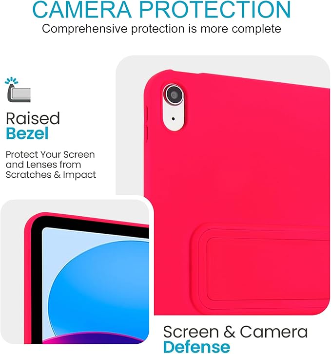 Shockproof Case for iPad 10th/11th Gen, TPU & Hard PC Back Cover with Kickstand Feature Screen & Camera Defense Cleaning Cloth + Stylus Included for iPad 11th 10th Gen, Rose