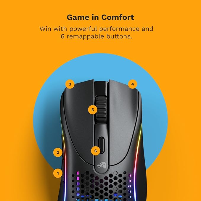Glorious Gaming - Model D 2 Wireless Ergonomic Mouse, Superlight 66g, up to 210 hr Battery Life, 26K Optical Sensor, 6 Programmable Buttons, 80 Million Clicks, FPS, MMO, MOBA, Battle Royale (Black)