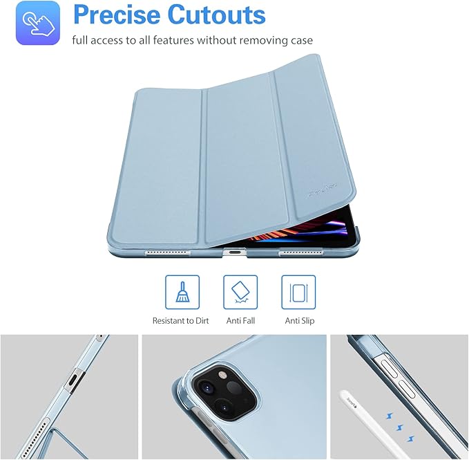 ProCase for iPad Pro 11 Inch Case 2022/2021/2020/2018(4th/3rd/2nd/1st Generation), iPad Pro 11" Slim Stand Hard Back Cover Shell Smart Folio Compatible with Pencil/Support Auto Wake/Sleep -SkyBlue
