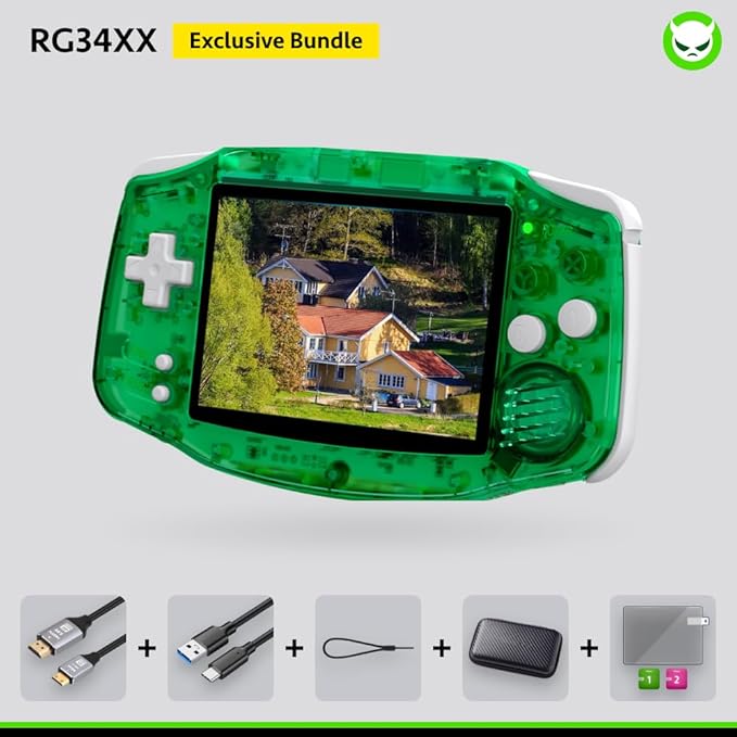 RG34XX Handheld Game Console 18K+ Preloaded Retro Games 35 Emulators 3.4” IPS Display 4K TV Output Classic Video Game Console Portable Gaming System with Fancy Case & Accessories (Green-128GB)