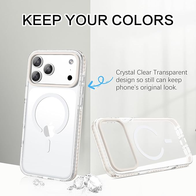 BENTOBEN Magnetic for iPhone 17 Pro 6.3" Case, Compatible with Magsafe Military Shockproof Protective Cute Transparent Slim Anti-Yellowing Phone Case for iPhone 17 Pro Cover, Clear White