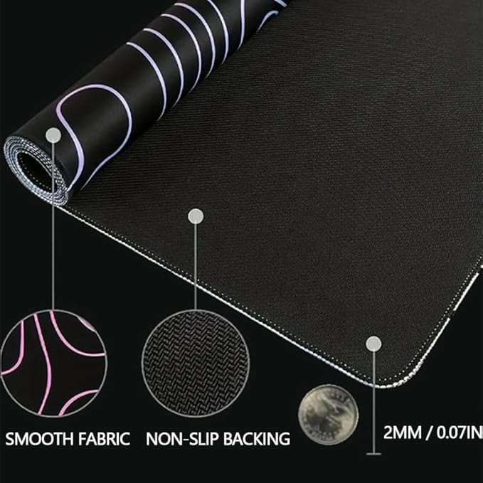 Rcege Large Mouse Pad for Desk - Gaming Mouse Pad with Stitched Edges, Anti-Slip Base for Keyboard and Mouse(Dazzle Black,23.6L x 11.8W inches)