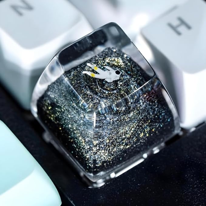 Gold Galaxy Astronaut Artisan Keycap R1 SA Profile Custom Astronauts Keycaps 1U ESC Space Explorer Handmade Gaming Resin Key Cap Cherry MX Switch Compatible Mechanical Keyboard Space Lover Gift