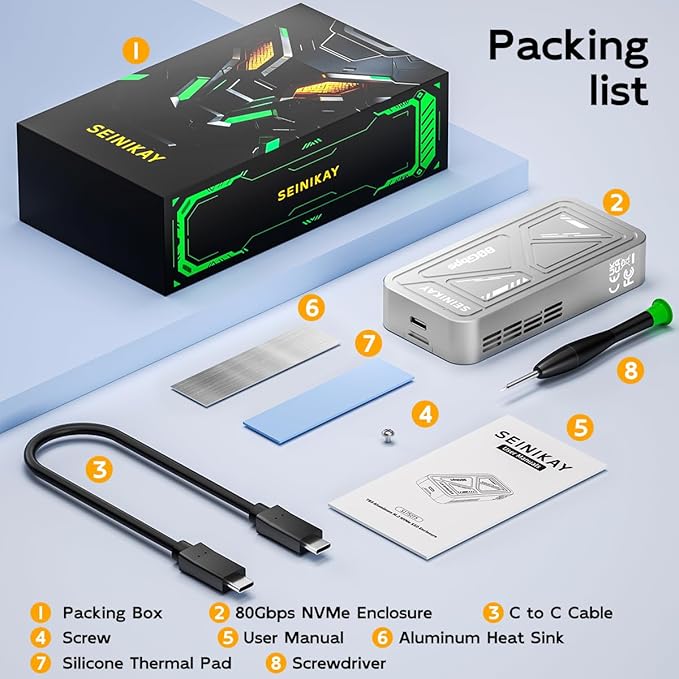 80Gbps NVMe Enclosure with Cooling Fan,Compatible with Thunderbolt 5/4/3/USB 4.0/3.2/3.1/3.0/2.0