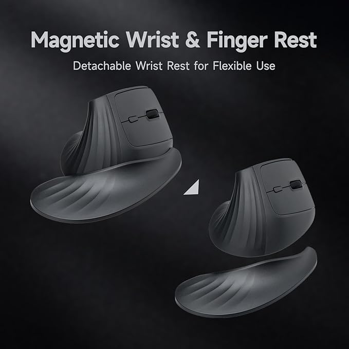 SANWA Wireless Ergonomic Mouse for Large Hands, Silent Click Vertical Mice with Removable Wrist Rest, 1000-4000 DPI, 3-Device (2.4G + 2 Bluetooth 5.4), Compatible with Mac, Windows, Laptop, PC, Black