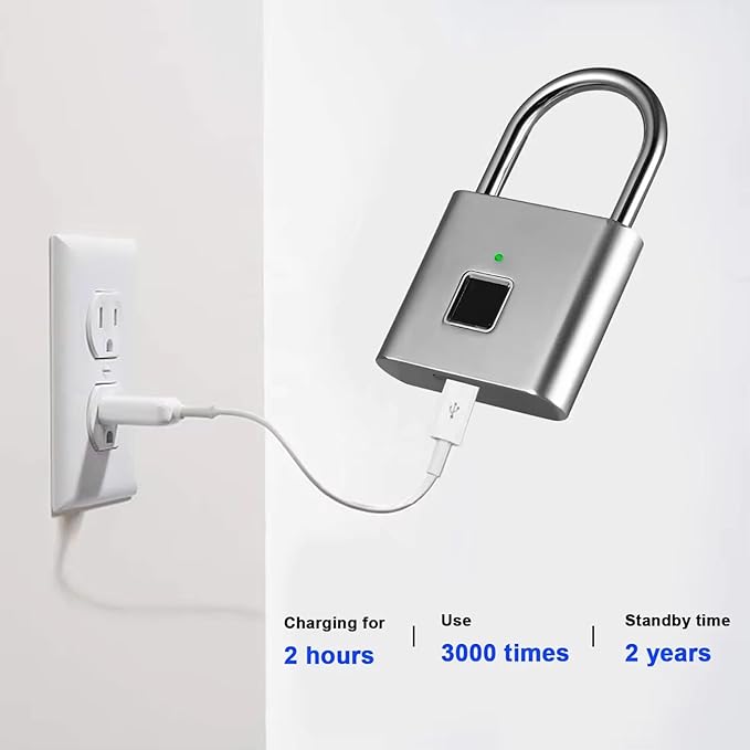 HIFAM Fingerprint Padlock, Keyless Biometric Gate Locks for Outdoor Fence Storage Gym, Smart Lock with USB Rechageable (Silver)