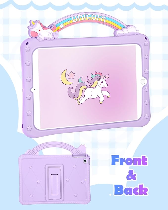 Wazzasoft for iPad mini 4/5 Case 7.9 Inch Girls Cute Girly Cartoon Kawaii Pretty Purple Design Cover with Stand & Strap Unique Women Teens Silicone Funda for Apple iPad mini 5th/4th Gen (2019/2015)