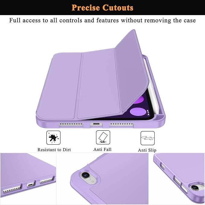 Soke Case for iPad mini 7(A17 Pro) 2024/iPad Mini 6 2021 8.3 inch with Pencil Holder-[Pencil Charging + Auto Wake/Sleep], Soft TPU Back Cover for iPad mini 7th/6th Generation(Lilac)