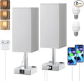 aooshine Touch Bedside Table Lamp Set of 2-3-Way Dimmable Night Lamp with USB A + Type C Charging Ports and Two AC Outlets, Small Desk Light with E26 LED Bulb for Bedroom Living Room Dorm Office