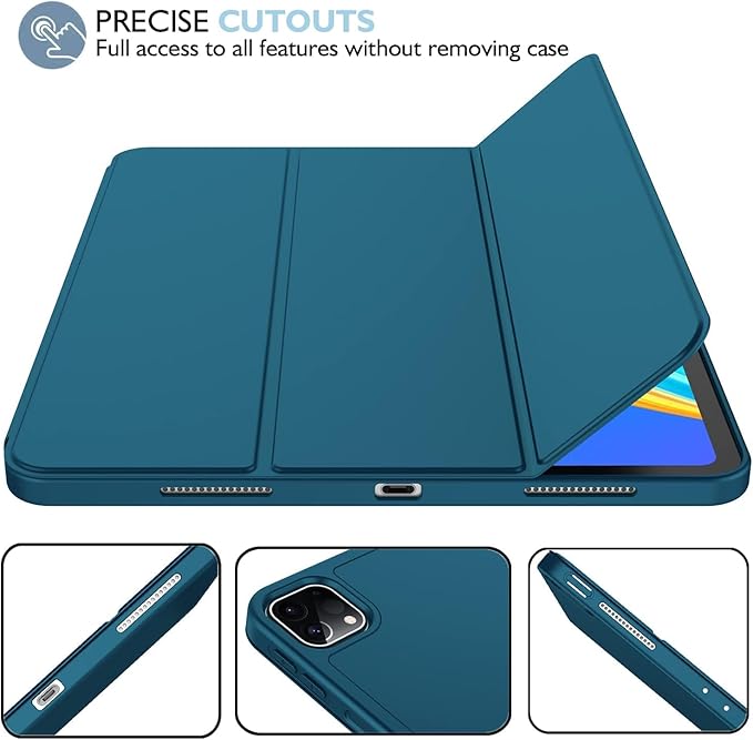 iMieet Case for iPad Pro 11 Inch (M5) 2025 /(M4) 2024 5th Gen, Trifold Stand Smart Cover with Pencil Holder and Soft TPU Back, Auto Wake/Sleep (Teal)