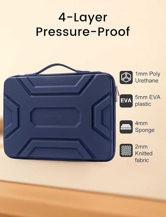 DOMISO 14 inch Laptop Sleeve with Handle, Shockproof & Waterproof EVA Protective Laptop case, Hard Laptop Sleeve for 14" HP Dell Asus Lenovo Laptop, Dark Blue