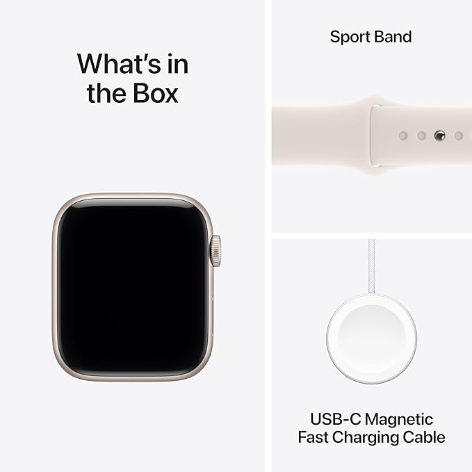 Apple Watch SE 3 [GPS 44mm] Smartwatch with Starlight Aluminium Case with Starlight Sport Band - M/L. Fitness and Sleep Trackers, Heart Rate Monitor with AppleCare+ (2 Years)