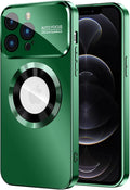 MAKAVO Magnetic for iPhone 12 Pro Max Case, Compatible with MagSafe, Built-in Camera Lens Protector, Logo View, Military Grade Drop Proof Phone Case Cover, Green