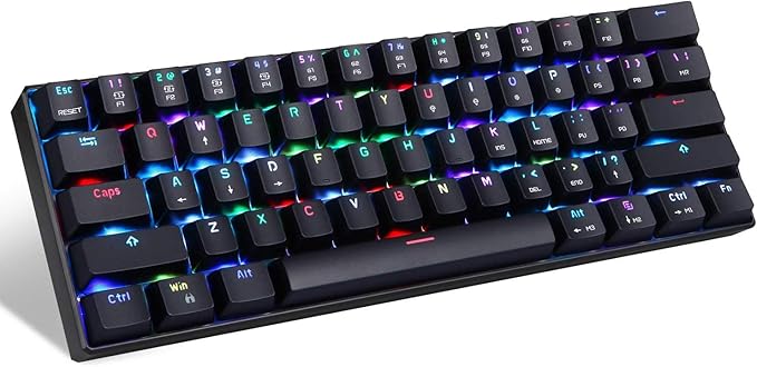 MOTOSPEED 60% Mechanical Keyboard Portable 61 Keys RGB LED Backlit Type-C USB Wired Office/Gaming Keyboard for Mac, Android, Windows（Blue Switch）