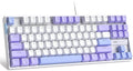 MageGee 75% Mechanical Gaming Keyboard, Red Switch, LED Blue Backlit, 87 Keys Compact TKL Wired Computer Keyboard for Windows Laptop PC Gamer - White/Purple