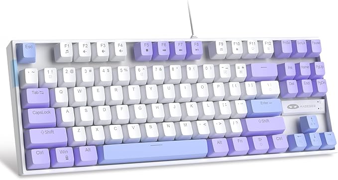 MageGee 75% Mechanical Gaming Keyboard, Red Switch, LED Blue Backlit, 87 Keys Compact TKL Wired Computer Keyboard for Windows Laptop PC Gamer - White/Purple