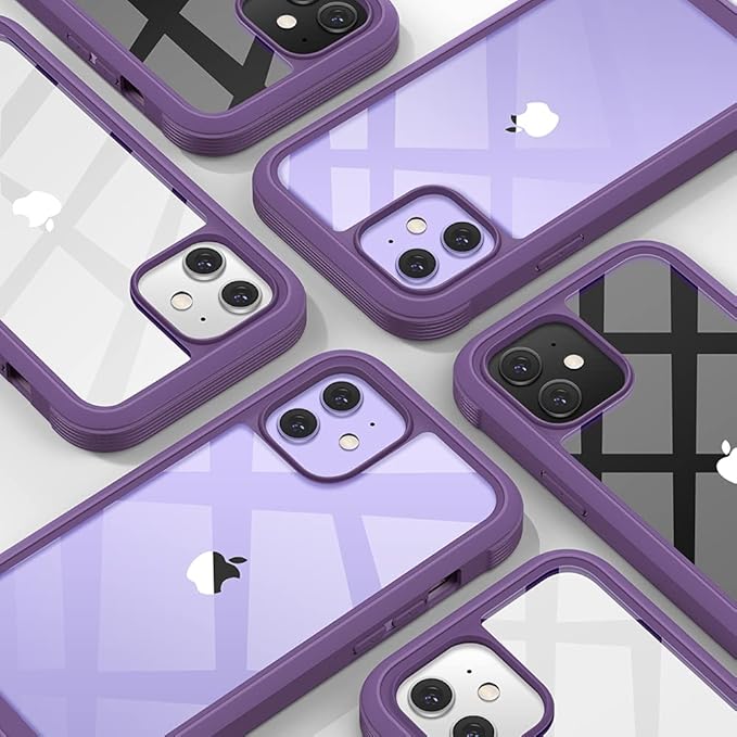 Diaclara Designed for iPhone 12 Mini Case, Full Body Rugged with Built-in Touch Sensitive Anti-Scratch Screen Protector, Soft TPU Bumper Case for iPhone 12 Mini 5.4" (Purple and Clear)