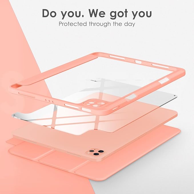 VIKESI for iPad Pro 11 Inch 4th/3rd/2nd/1st Generation Case, iPad Air 11-inch / 5th / 4th Generation Case with Clear Back,Pencil Holder,Auto Sleep/Wake,Camera Protection,Spanish Pink