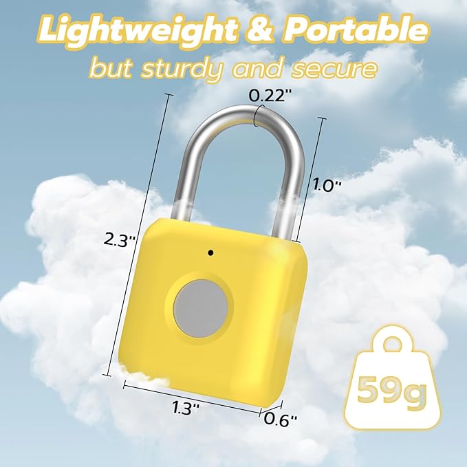 Fingerprint Padlock,Smart Padlock APP Control,Fingerprint Locker Lock,Gym Lock USB Rechargeable for Gym Locker,Locker, School,Storage Yellow
