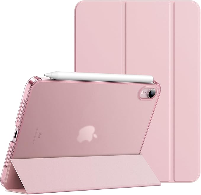 JETech Case for iPad mini (A17 Pro, 2024 Model, 7th Generation) / mini 6 (2021 Model, 6th Generation), Slim Stand Hard Back Shell Smart Cover with Auto Wake/Sleep (Pink)