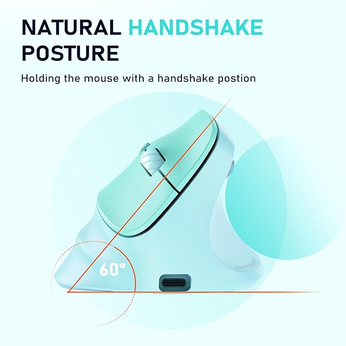 MEETION Ergonomic Mouse, Wireless Vertical Mouse RGB Backlit Rechargeable Mice for Bluetooth(5.2 + 3.0) & USB-A with USB-C Adapter 4 Adjustable DPI for Mac/Windows/Andriod/PC/Tablet/iPad GN