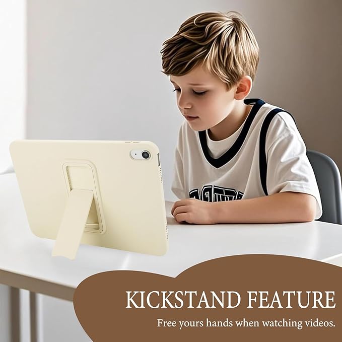 Shockproof Case for iPad 10th/11th Gen, TPU & Hard PC Back Cover with Kickstand Feature Screen & Camera Defense Cleaning Cloth + Stylus Included for iPad 11th 10th Gen, Beige
